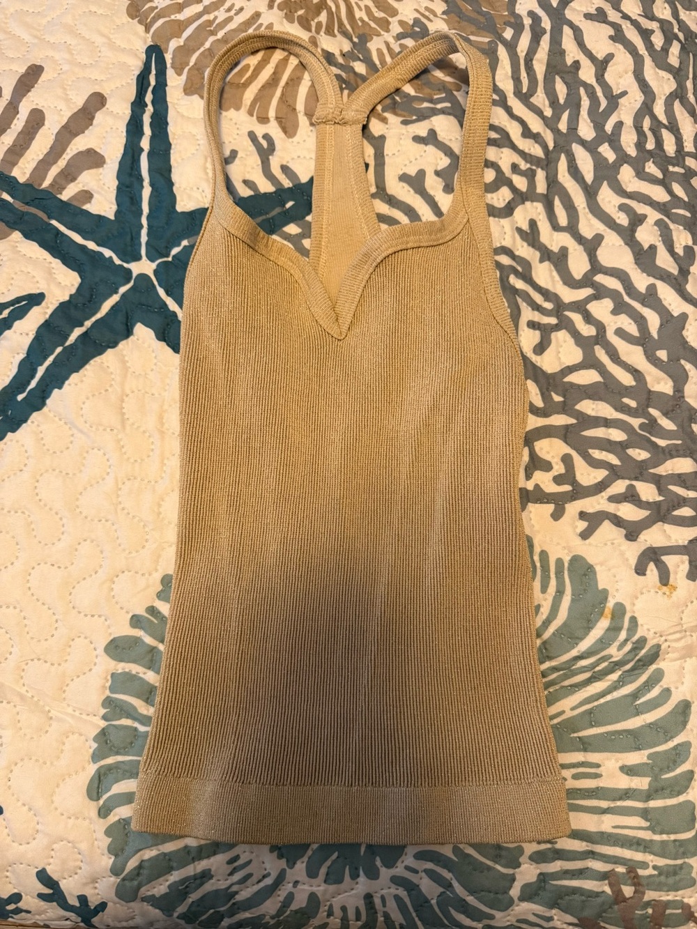 Free People Cream Ribbed Racerback Tank